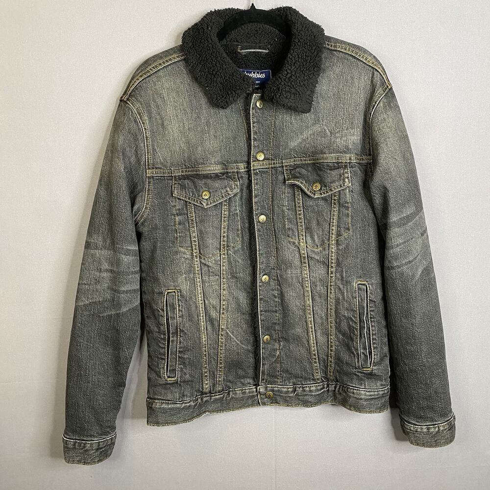 CHUBBIES Men's Sherpa Lined Black Denim Trucker Jacket - Medium